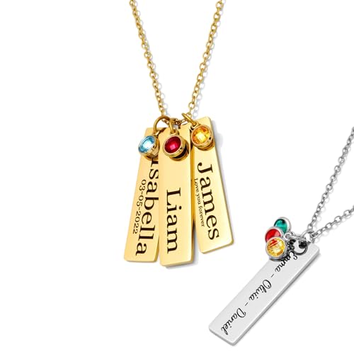 Custom Engraved 3D Vertical Pillar Bar Necklace – Personalized Name Pendant – 1 to 4 Sides – Non-Tarnish Stainless Steel – Gold/Silver – Adjustable Chain – Gift for Her, Mom/Dad With Kids Names - style: Vertical