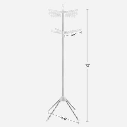 SONGMICS 2단 의류 건조대, 182.9cm(72인치) 접이식 세탁 건조대, 행거용 회전 가능한 팔 3개, 클립 24개, 스테인리스 스틸, 옷 27피스용, 화이트 및 실버 ULLR512W01 - color: 화이트 + 실버, style: 2단 클립