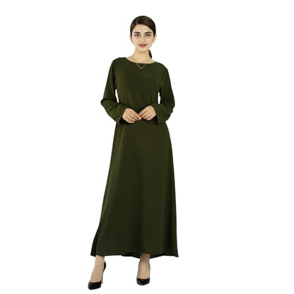 Women Abaya Muslim Dress Long Sleeve Modest Prayer Maxi Kaftan Islamic Clothes with Pockets - color: Army Green, size: Medium