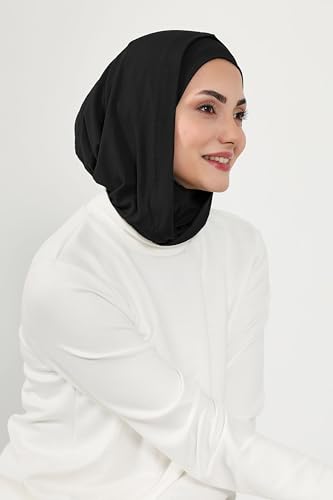 Aisha's Design Full Coverage%95 Cotton Bonnet for Women, Ready-to-Wear Hijab Bonnet Headscarf with Neck Coverage - color: Black