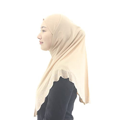 Instant Hijab Scarf for Women Muslim Women Clothing Headscarf for Girls with Czech Rhinestone - color: Light Camel-wavy Edge