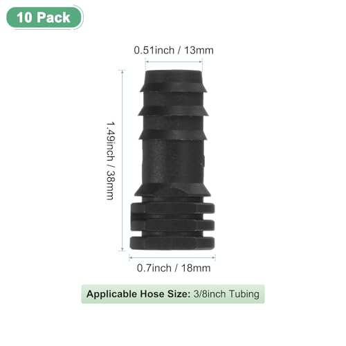 M METERXITY 10-Pack Drip Irrigation Barbed Fittings, for 3/8 Inch End Plug Tubing Connector Plastic Coupling Irrigation Parts for Garden/Greenhouse/Aquarium/Flower Pot, Drip Pipe Accessories - style: End Plug