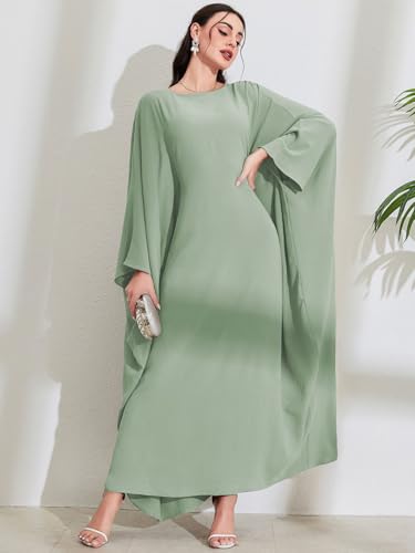 Women's Modest Hidden Adjustable Belt Oversized Abaya Muslim Dress Prayer Robes Kaftans - color: Mint Green