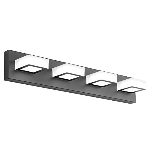 Ralbay LED Black 4 Lights Acrylic Lighting Fixtures Modern Matte Black Bathroom Vanity Lights - color: Black-White light, size: 26 inch