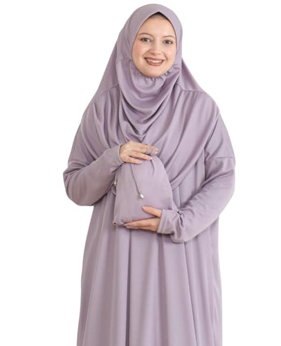 Prien Muslim Dress For Women With Hijab, Abaya, Instant Prayer Clothes Set, Islamic Wear, Dubai Kaftan Jilbab Burqa - color: Lilac, size: 3X-Large-6X-Large