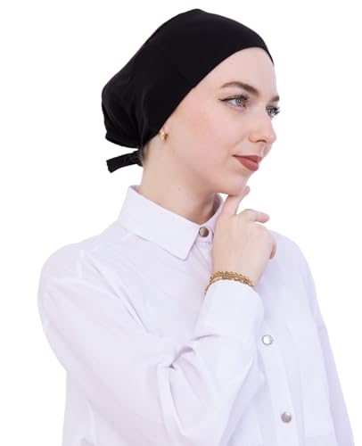 Prien Soft Undercap Hijab for Women, Cotton Islamic Bonnet, Muslim Head Scarf Inner Cap for Prayer Wear, Turban Hat Ramadan - color: Black