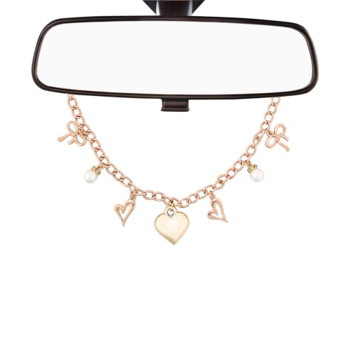 Cute Gold Pendant Rearview Mirror Charm Vintage Boho Aesthetic - color: Gold - Love