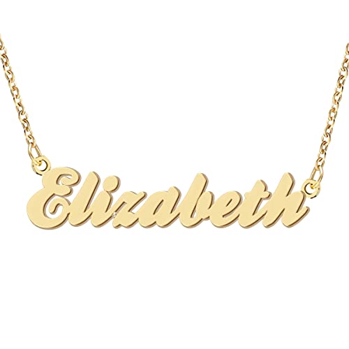 Name Necklace Personalized Engraved Name Pendant for Womens Friends - style: Elizabeth - Gold