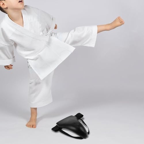 Kids Boxing Crotch Protector Black PU ABS Sponge Guard for Training | Comfort Fit, Long-Term Reliability, Suitable for Sports, Reusable Design, Kids Sizing, Black Finish