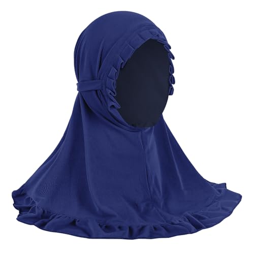 GREUS 2Pcs Kids Hijab for 2-6Y Girls Muslim Headscarf One Piece Hijabs Khimar Islam Arab Scarf Turban Bandana Hat Head Wrap - color: Set F (Blue + Rose Red)