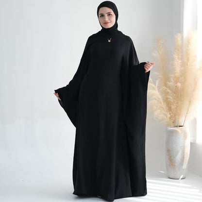 Women Muslim Abaya Dress 1Piece Bat Sleeve Islamic Maxi Robe Fashion Jilbab for Women Eid Kaftan Muslim Robe - color: Blacka, size: Large