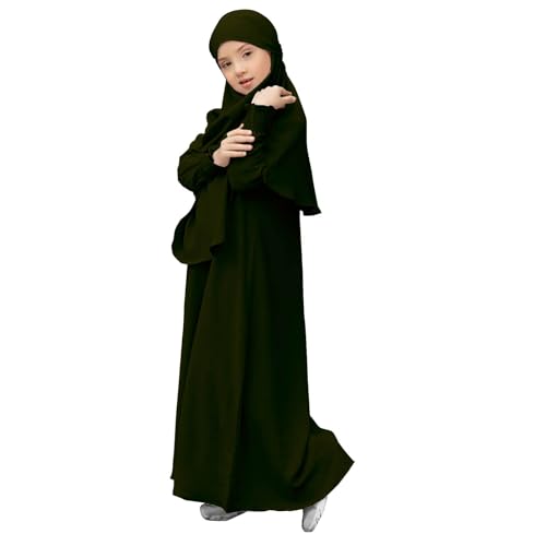 Muslim Dress for Baby Kids Girl Toddler Abaya Kaftan Prayer Long Sleeve Dress Dubai Ramadan Hijab Set Clothes - color: Ag, size: 7-8 Years