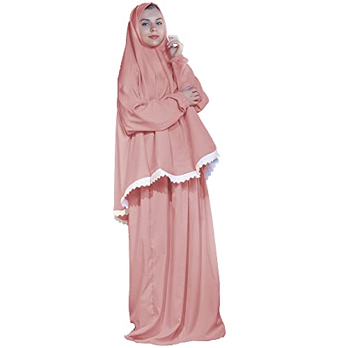 Women's Prayer Dress 2 Pieces Microfiber Solid Color Plus Long Sleeve | One-Size | Hijab Abaya Suit - color: Coral