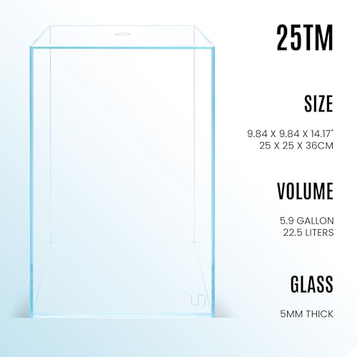 Ultum Nature Systems Prism Rimless Aquarium - Low Iron Glass, Cube With Mitered Lid, Tall Fish Tank, Multi-Purpose Vertical Nano Tank for Home & Office - UNS Prism, 25TM - size: 9.84 x 9.84 x 14.17 inches