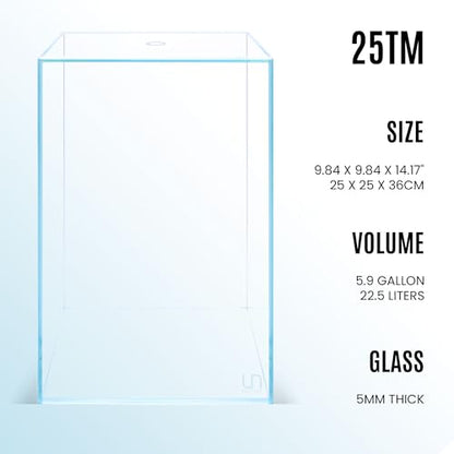 Ultum Nature Systems Prism Rimless Aquarium - Low Iron Glass, Cube With Mitered Lid, Tall Fish Tank, Multi-Purpose Vertical Nano Tank for Home & Office - UNS Prism, 25TM - size: 9.84 x 9.84 x 14.17 inches
