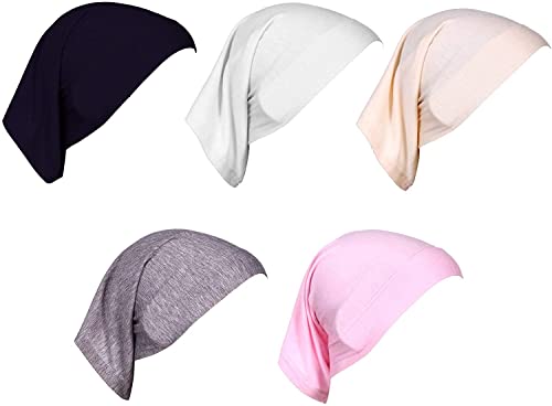 5 Pack Mini Hijab Bonnet Caps Solid Color Muslim Tube Underscarf Headwear Turban Hat Headwrap Cover - color: Set 1