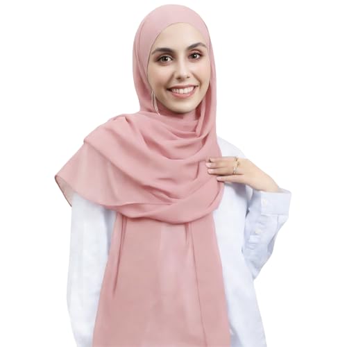 Instant Hijab Set 3-in-1 Chiffon Hijab Scarf for Women with Built-in Magnets and Undercap Head Wraps - color: New Pink