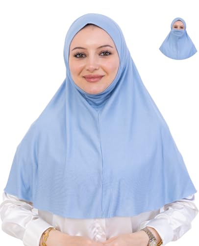 Prien Easy To Wear Hijab For Women, Muslim Instant Turban With Niqab, Islamic Clothes, Soft Scarf For Prayer, Abaya, Khimar - color: Light Blue