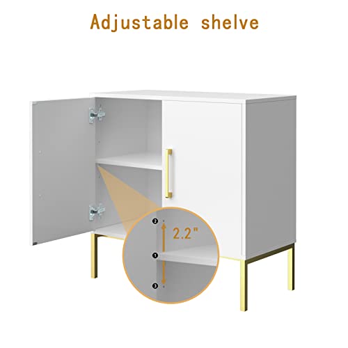 Buffet Sideboard Cabinet with Storage, Modern Wooden Cabinet with Adjustable Shelves, White and Gold Cabinets for Living Room, Kitchen, Hallway