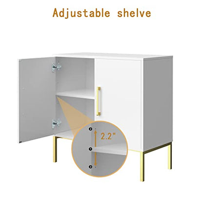 Buffet Sideboard Cabinet with Storage, Modern Wooden Cabinet with Adjustable Shelves, White and Gold Cabinets for Living Room, Kitchen, Hallway
