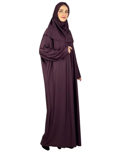 Women Prayer Clothes with Hijab Muslim Outfits Long Robe Abaya Turkish Islamic Dresses Dubai Kaftan with Rosary - color: Cherry