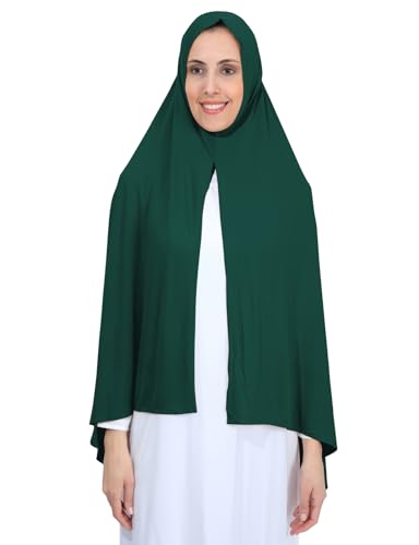 Non-See Through Instant Jersey Cotton Hijab Scarf for Women, Ready to Wear Muslim Head Scarf - color: Dark Green