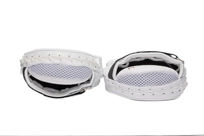 HIT N MOVE Curved Micro Turtle Boxing Mitts | Punching Pads | Sparring Gear for Boxing, MMA, Kickboxing, Muay Thai, Martial Arts Training Equipment, Genuine Leather, High-Performance Mitts - color: White