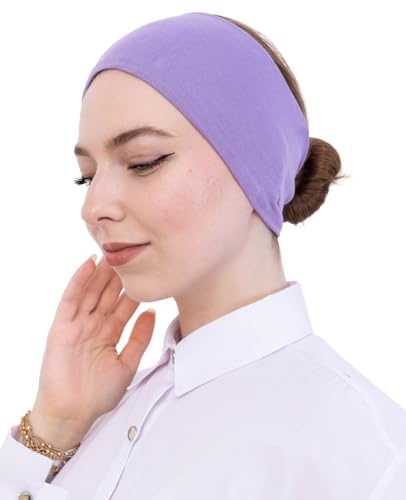 Prien Women Cotton Hijab Cap, Stretchy Head Cover, Pre-Sewn Inner Muslim Scarf Undercap, Non Slip Headband for Daily Wear - color: Lila