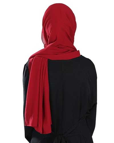 Magnetic Chiffon Hijab Scarf for Women, Quick Snap Closure Headscarf, Breathable Muslim Headwrap with Under Cap - color: Burgundy