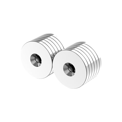 N52-25x3mm - 12 Pack with #8 Screw Countersunk Hole Powerful Rare Earth Ring Magnets, 14.3lbs Super Strong Large Neodymium Mounting Magnets for Tool, Crafts and Cabinet Countersunk Magnet - style: 25 x 3mm - #8 Screw Hole