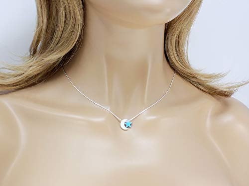 Martinuzzi Accessories Opal Moon and Star Necklace 925 Sterling Silver Chain - style: White Moon Light Blue Star