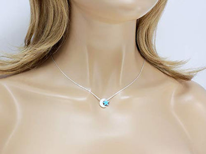 Martinuzzi Accessories Opal Moon and Star Necklace 925 Sterling Silver Chain - style: White Moon Light Blue Star