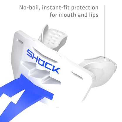 Shock Doctor Bolt Lipguard, Adult Mouth Guard Football with Strap. Mouthguard One Size Fits All - color: White/Royal