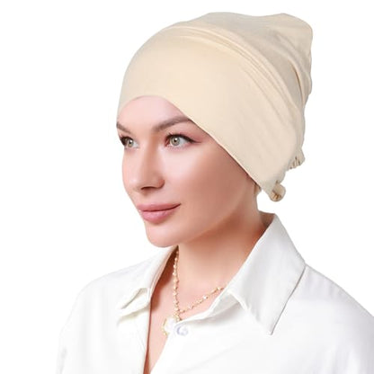 Women Under Hijab Cap Islamic Underscarf Turbans for Women Solid Color Hijab Bonnet Caps Muslim Scarf Inner Cap - color: Beige