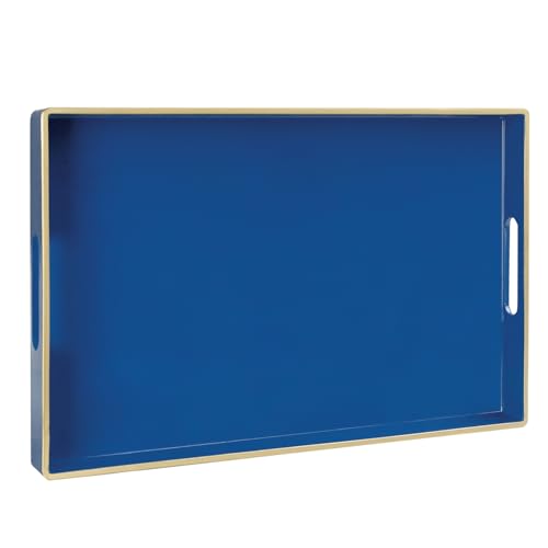 MAONAME Navy Blue Serving Tray with Handles, Plastic Modern Decorative Tray - color: Navy Blue, size: 15.8" x 10.2" x 1.4"