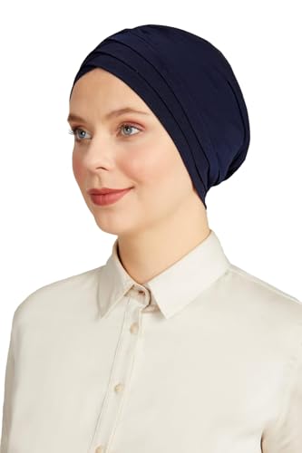 ihvan online, Hijab Cap, Turban Head Wraps for Women, Hair Wrap, Head Coverings for Cancer Patients, Beanie Undercap Scarf - color: Navy Blue