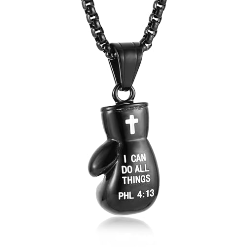 HZMAN Men Women Punk Stainless Steel Boxing Glove Chain Pendant Necklace - color: PHL4:13 Black