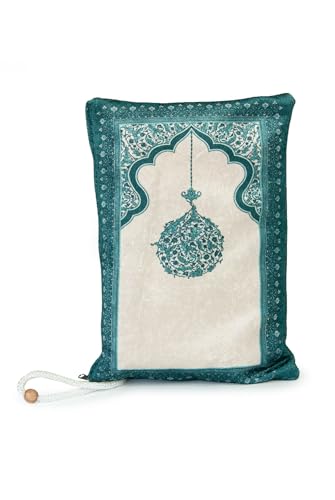 ihvan online Muslim Prayer Rug with Portable Elegant Fabric Bag, Janamaz, Sajadah, Soft Islamic Prayers Rug, Islamic Gifts for Eid Ramadan, Travel Prayer Carpet Mat, Green - color: Green