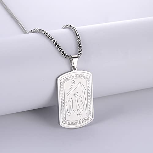 VASSAGO Allah Necklace for Women Men Stainless Steel Islamic Muslim Pendant Islam Religious Charm Jewelry Gift - color: Silver Allah Necklace
