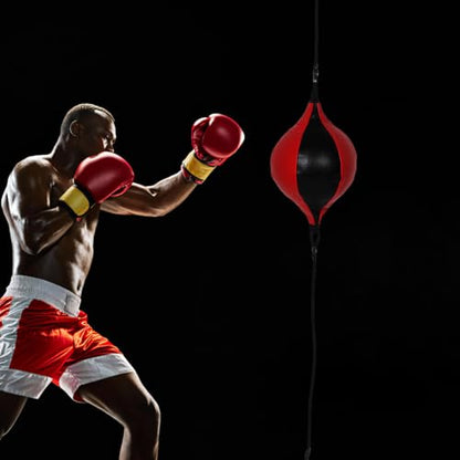 NOLITOY Boxing Speed Bag Double End Punch Ball Red Black Hanging Reaction Training Ball Home Gym Equipment for Boxing Reflex and Punching Skill Development
