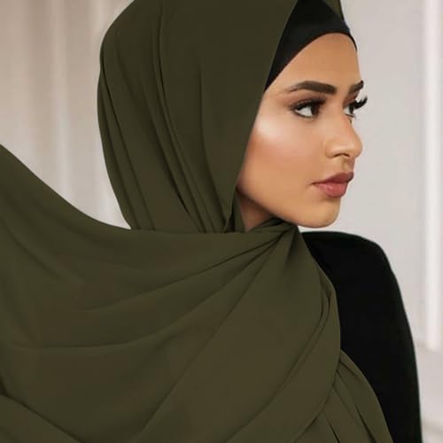 Hijab Scarf for Women Soft Cotton Muslim Jersey Hijab Head Wrap Scarves Fashion Long Scarf Shawls - color: Army Green