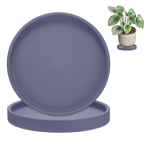 M METERXITY 2-Pack Plant Saucers, 5.7 Inch ID Anti-Rot Root Ceramic Flower Pot Plant Saucers for Indoor/Outdoor, Round Flowerpot Drip Tray [6.1 Inch OD, Dark Blue] - color: Dark Blue, size: 5.7 Inch