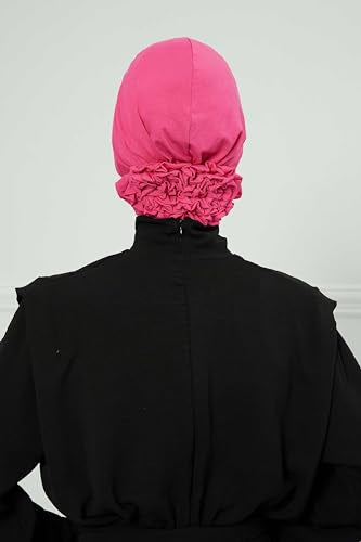 Aisha's Design Instant Turban Head Wraps for Women, Combed Cotton Scarf Lightweight Pre tied Hijab with Back Rose Detail - color: Fuchsia