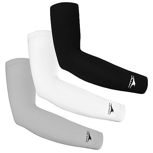 Achiou Cooling Ice Silk Arm Sleeves, Summer UV Sun Protection Compression Sleeves UPF 50+ for Women Volleyball Youth Sports - color: 3 Pairs: 1 Pair Black, 1 Pair White, 1 Pair Gray