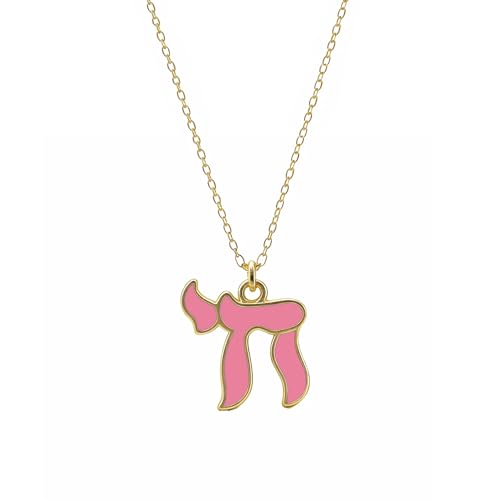Hebrew Chai Necklace Chai Symbol Jewish Pendant for Men Women Stainless Steel Arabic Amulet Religion Jewelry - color: Pink-G