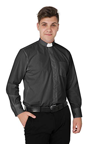 IvyRobes Mens Tab-Collar Long Sleeves Clergy Shirt- 5 Colors Available - color: Grey, size: XX-Small