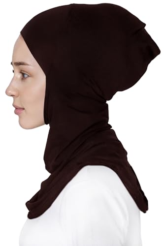 Lina & Lily Modal Jersey Full Coverage Ninja Hijab Undercap with Neck Cover for Muslim Women - color: Dark Brown