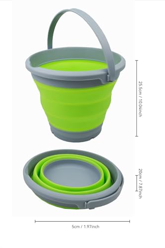 SAMMART 5.5L (1.4 Gallon) Collapsible Plastic Bucket - Foldable Round Tub - Portable Fishing Water Pail - Space Saving Outdoor Waterpot. (Grey/Grass Green, 1) - color: Grey/Grass Green