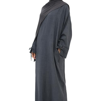 Women 1PC Abaya Dress Simple Kaftan Eid Dress for Women Muslim Casual Robe Fashion Jilbab Dubai Travel Outfits - color: Dark Grey, size: Medium