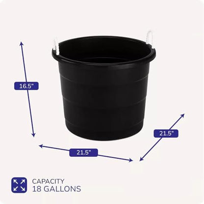 Storage Tub w/Rope Handles, 19 Gal, Black